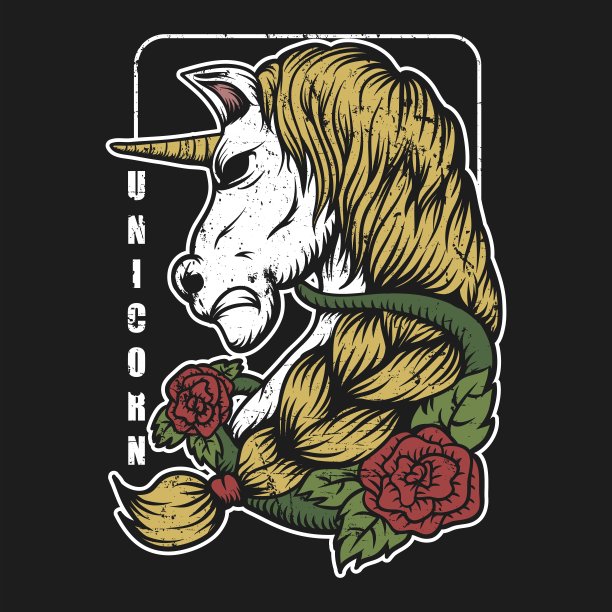 独角兽幻想玫瑰矢量插图图片下载