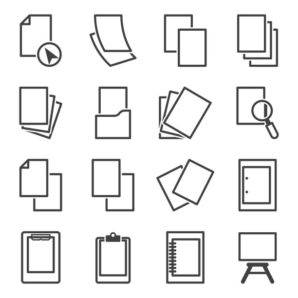 文档图标集。报纸的顺序。文件夹和平板电脑中的文档。孤立的矢量在白色的背景。图片下载
