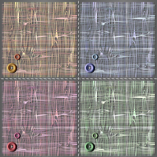 一套彩色复古纱纹理与衣服钮扣在灰色的背景。图片下载