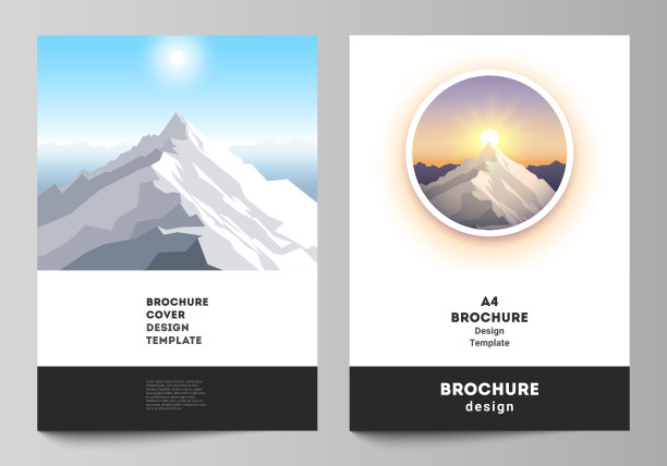 矢量布局A4格式现代封面模型设计模板的小册子，杂志，传单，小册子，报告。高山插图，户外探险。旅游概念的背景。平面设计向量图片下载