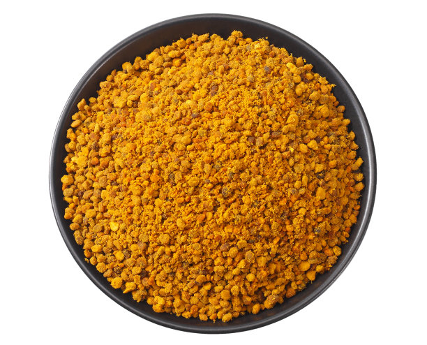 黑盘上的蜜蜂花粉孤立在白色背景上。俯视图图片下载