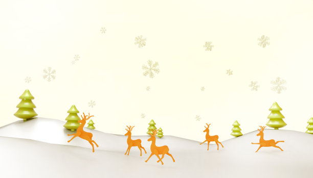 圣诞新年概念创意圣诞树和橙色驯鹿与贺卡的背景圣诞设计在黄色蜡笔背景- 3d渲染图片下载