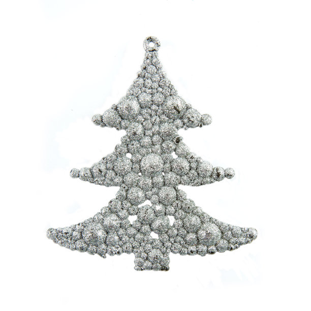 银色圣诞树玩具在白色的背景图片下载