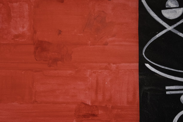 有趣的抽象红色构图和白色线手淹没在黑色的背景。图片下载