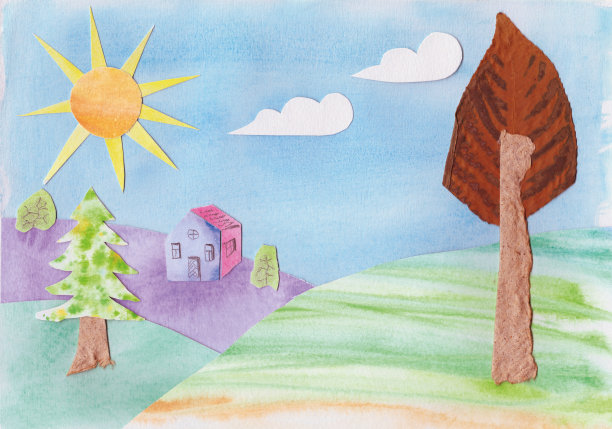 水彩剪纸风格的乡村景观。手工纸拼贴。纸艺术和工艺风格。贴花。图片下载