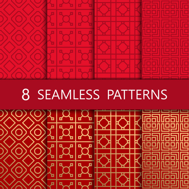 一套金色的中国无缝模式，矢量插图图片下载