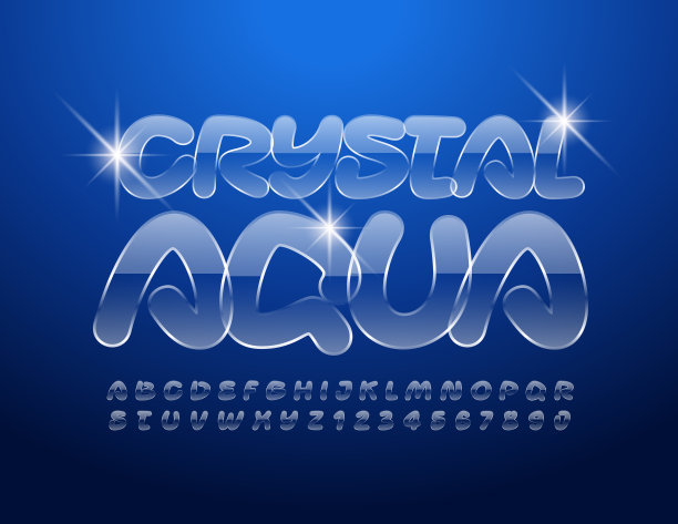 矢量水晶水字母表。透明玻璃的字体图片下载