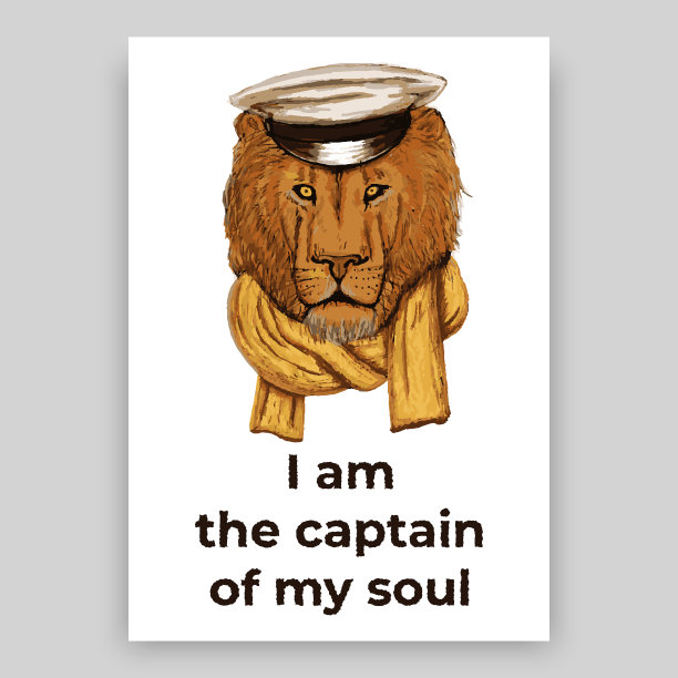 手画狮头与帽子和围巾。狮子的脸。向量图片下载