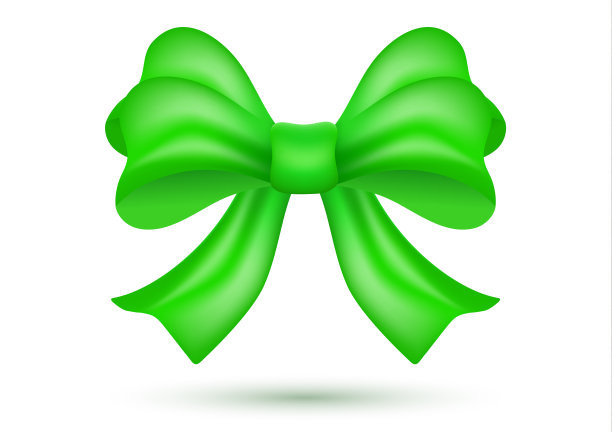 装饰闪亮的绿色蝴蝶结与丝带孤立在白色的背景。装饰节日礼品和背景。矢量插图为您的设计。图片下载