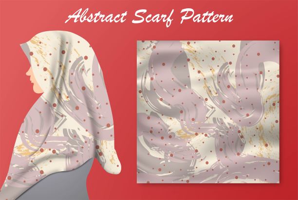 抽象的头巾图案设计。希贾布围巾用喷墨刷和叶子印刷制作。图片下载
