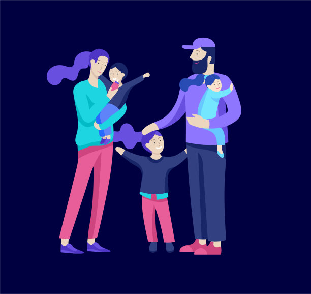 家人一起度过时光，幸福的父母和孩子。向量的人性格素材图片