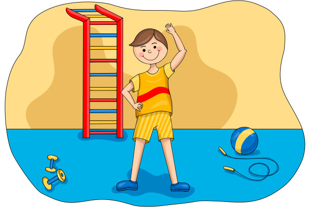 儿童矢量插图，男孩做晨练图片下载