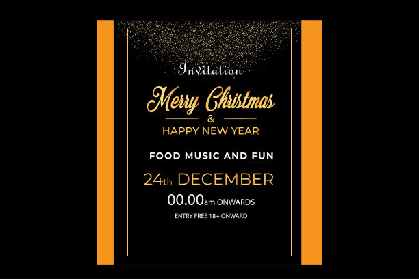 黑色和金色圣诞和新年邀请图片下载