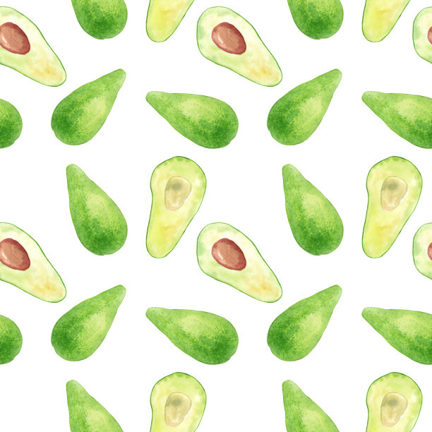 水彩手绘鳄梨无缝图案图片下载