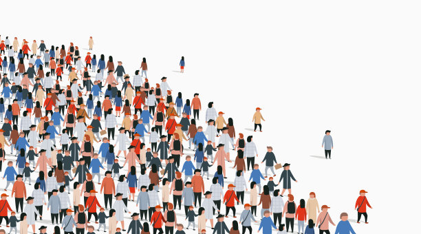 一大群白人背景的人。人们沟通的概念。素材图片
