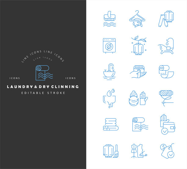 矢量图标和标志的洗衣和干clinning。可编辑大纲中风图片下载