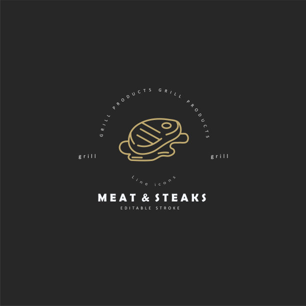 矢量图标和标志的肉和烧烤咖啡馆或餐厅图片下载