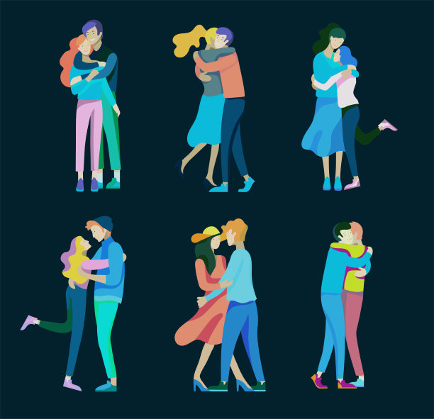 向量的人性格。朋友和情侣拥抱，散步，花时间在一起图片下载