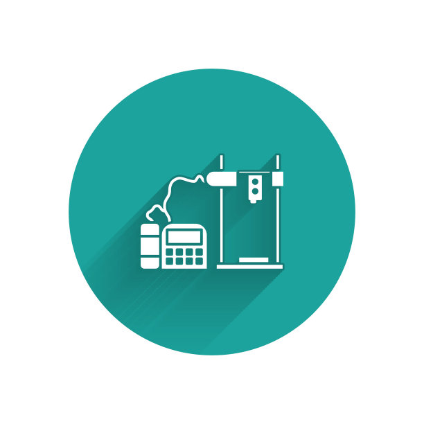 白色3D打印机图标孤立与长阴影。绿色圆圈按钮。矢量图图片下载