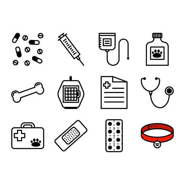 兽医宠物保健动物医学图标设置孤立矢量插图图片下载