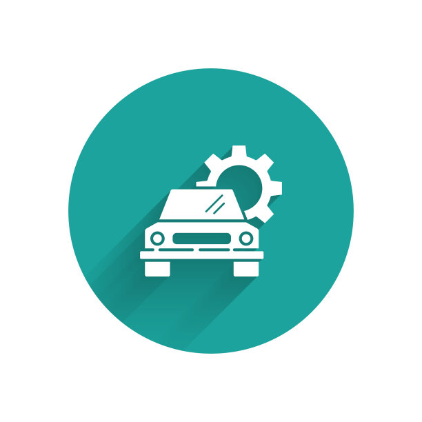 白色汽车服务图标孤立与长影子。汽车修理工服务。修理服务，汽车修理工。维修的迹象。绿色圆圈按钮。矢量图图片下载