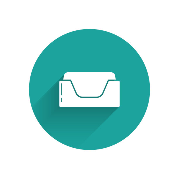 白色宠物床图标孤立与长影子。绿色圆圈按钮。矢量图图片下载