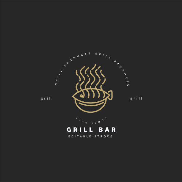 矢量图标和标志的肉和烧烤咖啡馆或餐厅图片下载