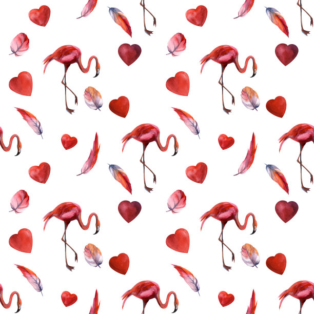 水彩无缝图案与火烈鸟手绘装饰背景。印刷纺织品，布料，墙纸，剪贴簿图片下载