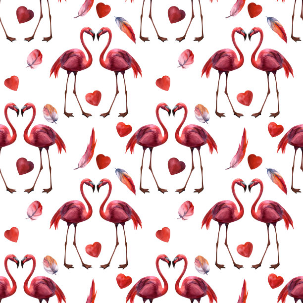 水彩无缝图案与火烈鸟手绘装饰背景。印刷纺织品，布料，墙纸，剪贴簿图片下载
