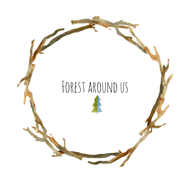 水彩干树枝花环，手绘在一个白色的背景图片下载