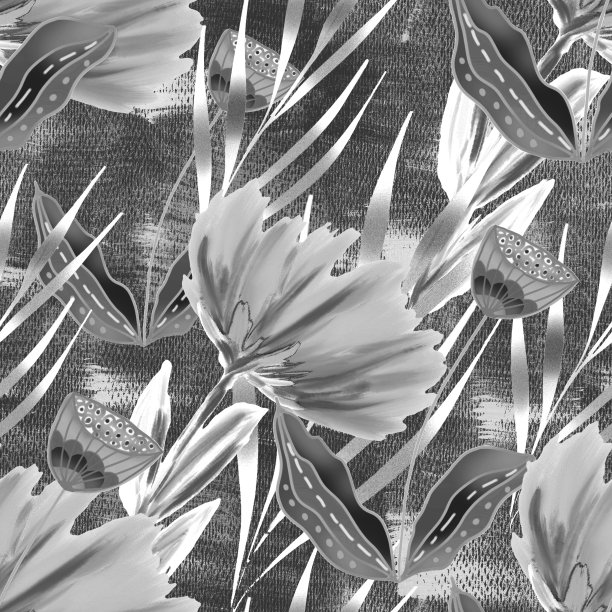 抽象的浅灰色和深灰色的花朵手工绘制在一个明亮的背景，无缝模式图片下载