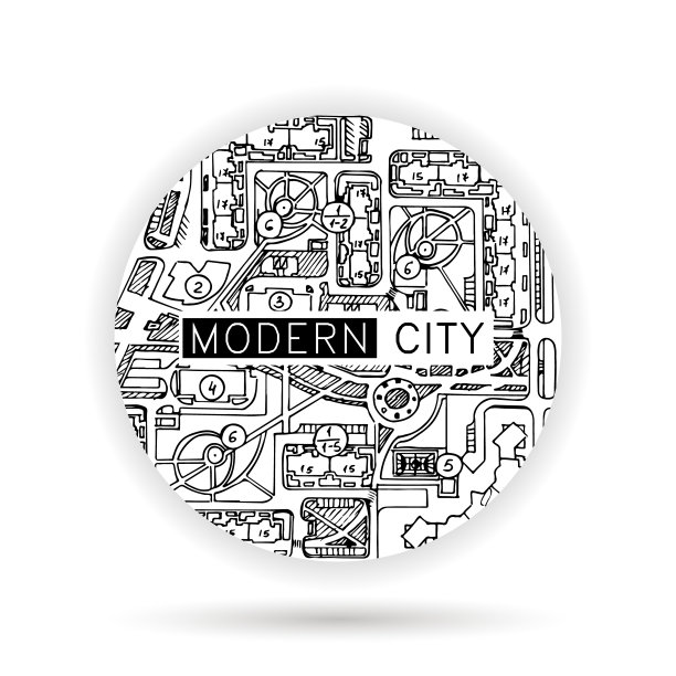 徽标用墨水涂鸦地图，建筑图纸图片下载