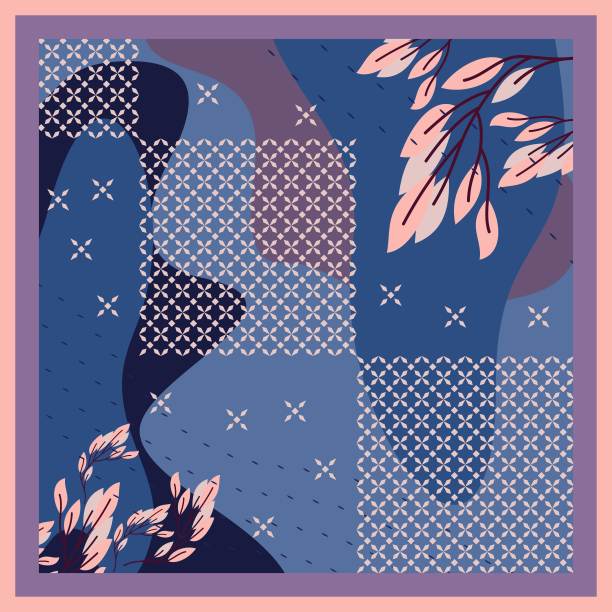 头巾图案图案设计与抽象的树叶设计图片下载