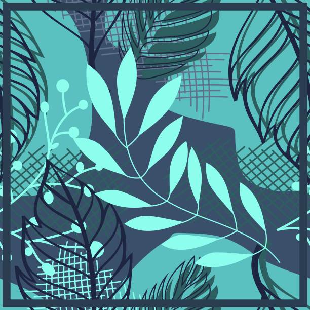 头巾图案图案设计与抽象的树叶设计图片下载