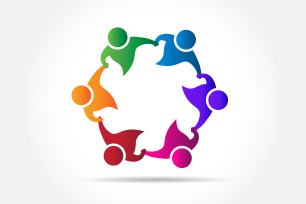 团队成员在一个拥抱身份应用程序图标矢量网页图像图片下载