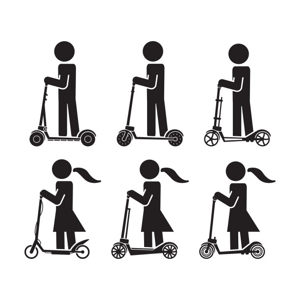 人们驾驶电动踏板车的图标。向量。图片下载