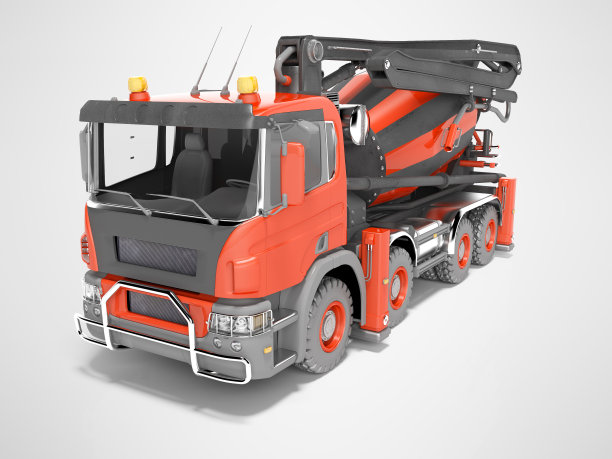 施工机械红色搅拌车用于混凝土运输的3D渲染在灰色背景上带阴影图片下载