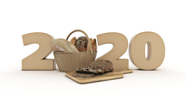 面包和卷概念2020年新年标志。三维渲染图片下载