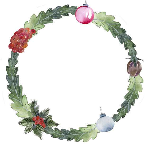 绿色的圣诞花环与装饰孤立在白色的背景。图片下载