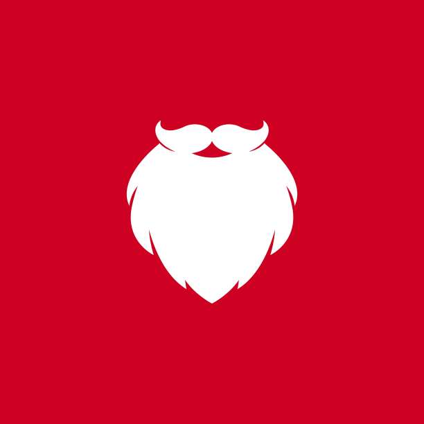 圣诞老人的胡子孤立在红色的背景上。聚会或贺卡的标签。图片下载