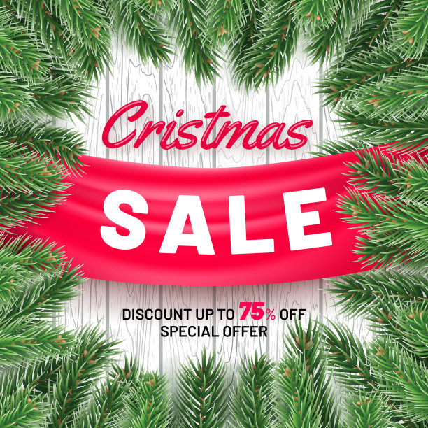 带有季节性装饰的圣诞促销广告图片下载