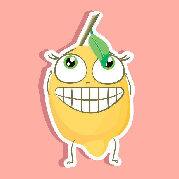卡通柠檬矢量形象，可爱柠檬贴纸，滑稽人物图片下载