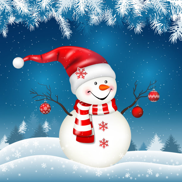 雪人在冬天的雪地上。图片下载