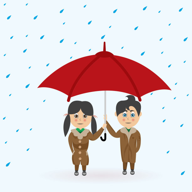 在雨中打着伞的男孩和女孩图片下载