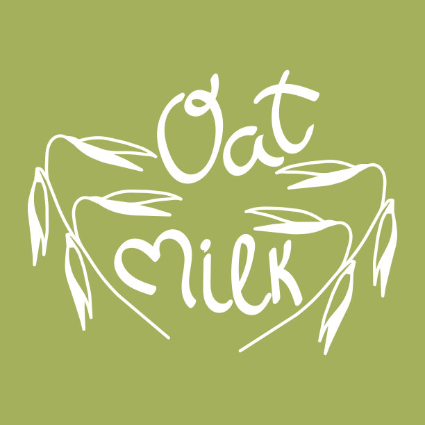 燕麦牛奶，手绘题词。向量短语和耳朵在绿色背景。健康的生活方式图片下载