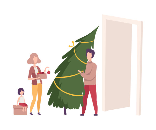 家庭参与准备新年假期矢量插图图片下载