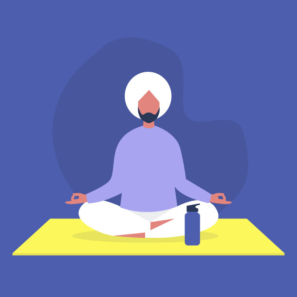 年轻的印度男性人物坐在莲花的位置，放松和冥想，瑜伽室图片下载