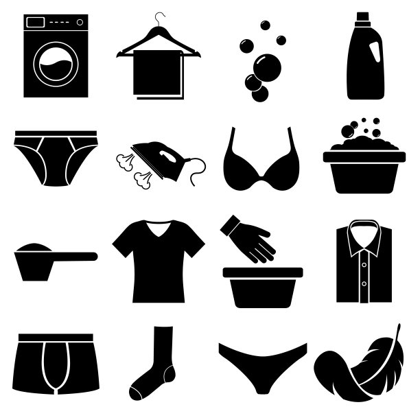 洗衣服设置图标，标志孤立在白色背景。内衣洗衣机图片下载