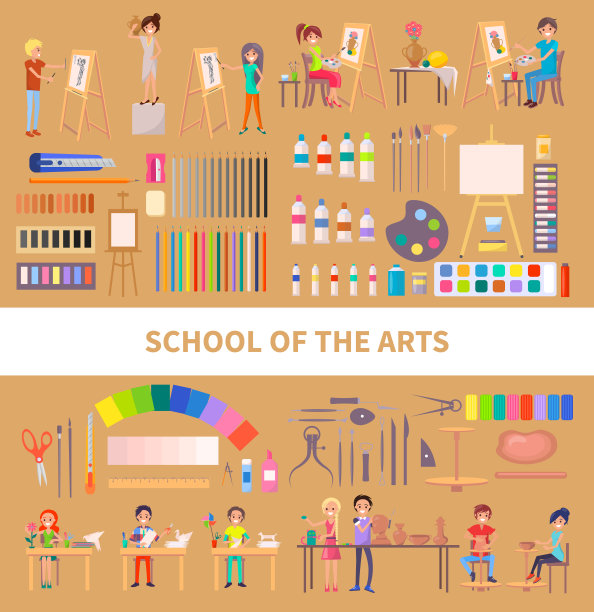 艺术学院插图与勤奋的学生图片下载