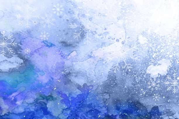 蓝色水彩抽象-冬天的景象与雪花图片下载
